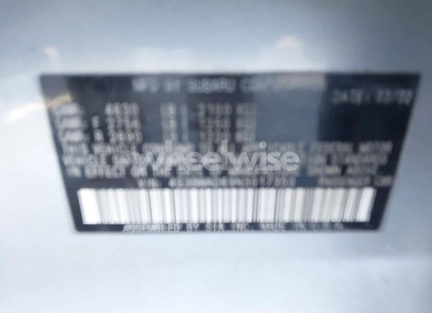 Photo 9 of 2022 Subaru Legacy PREMIUM (VIN 4S3BWAD69N3017350)