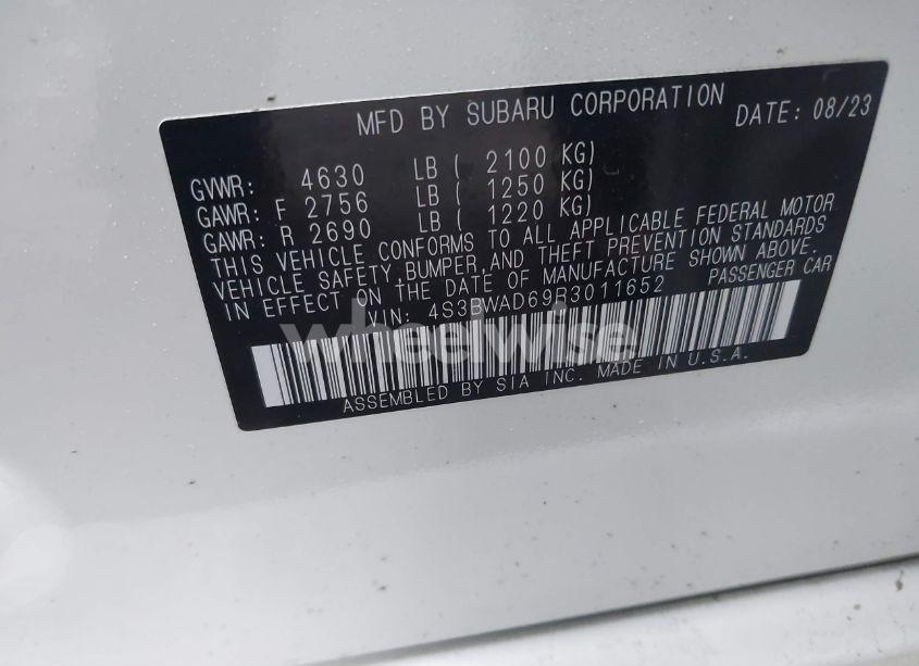 Photo 9 of 2024 Subaru Legacy PREMIUM (VIN 4S3BWAD69R3011652)