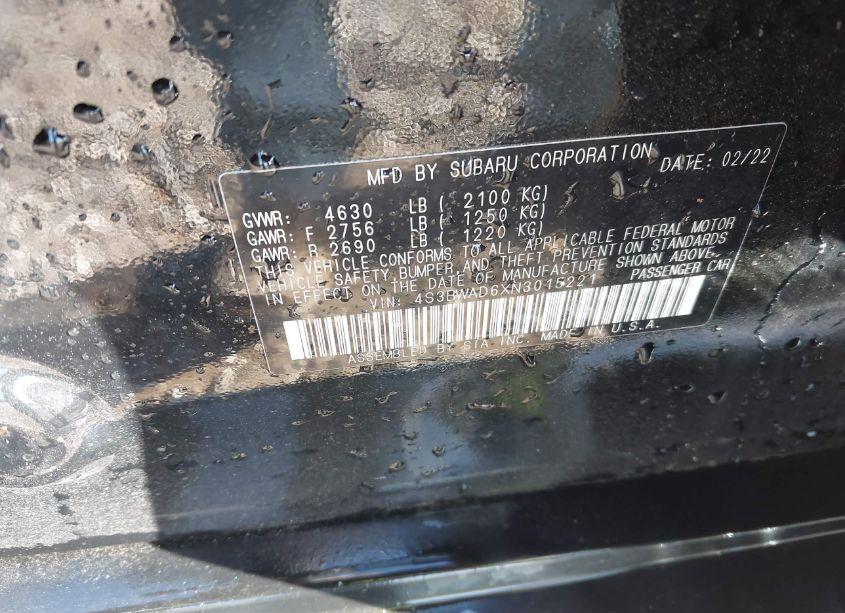 Photo 9 of 2022 Subaru Legacy PREMIUM (VIN 4S3BWAD6XN3015221)