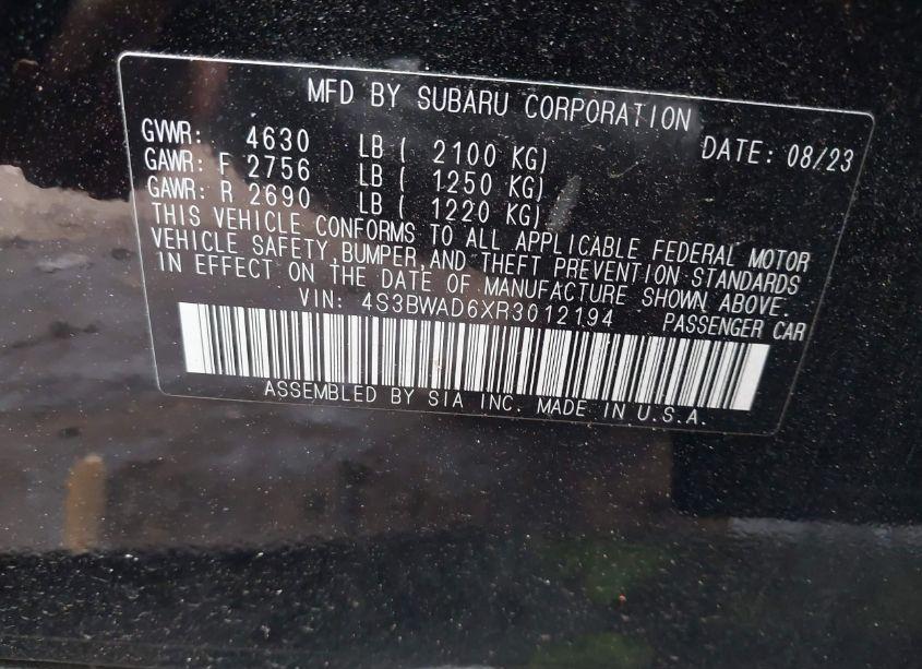 Photo 8 of 2024 Subaru Legacy PREMIUM (VIN 4S3BWAD6XR3012194)