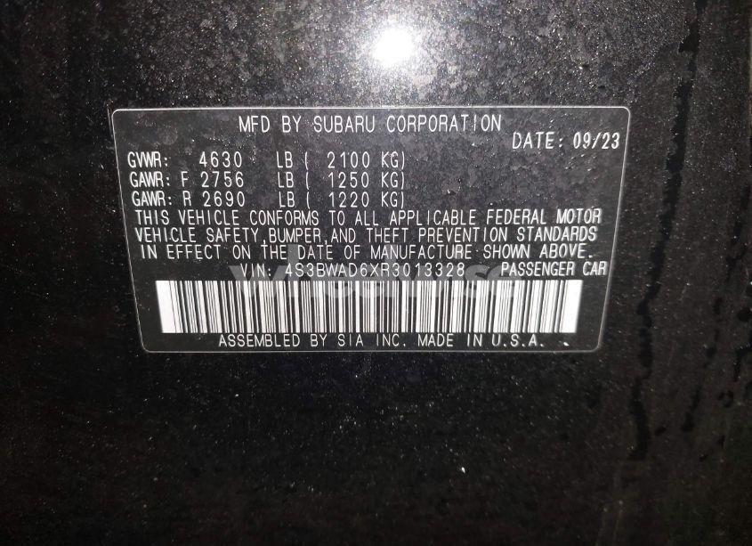 Photo 9 of 2024 Subaru Legacy PREMIUM (VIN 4S3BWAD6XR3013328)