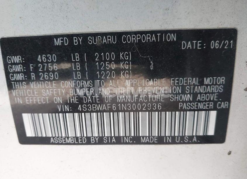 Photo 9 of 2022 Subaru Legacy PREMIUM (VIN 4S3BWAF61N3002936)