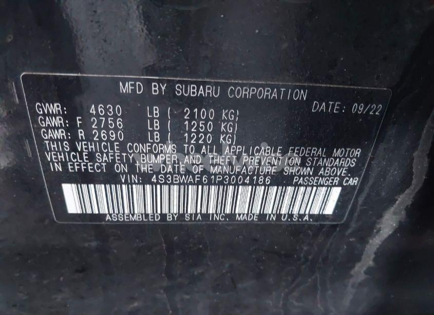 Photo 9 of 2023 Subaru Legacy PREMIUM (VIN 4S3BWAF61P3004186)