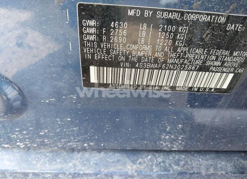 Photo 9 of 2022 Subaru Legacy PREMIUM (VIN 4S3BWAF62N3025867)