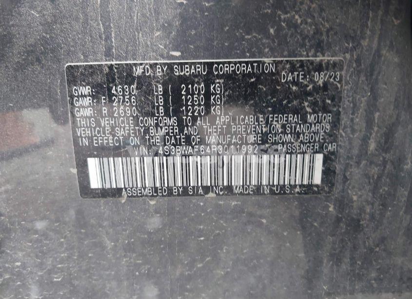 Photo 9 of 2024 Subaru Legacy PREMIUM (VIN 4S3BWAF64R3011992)