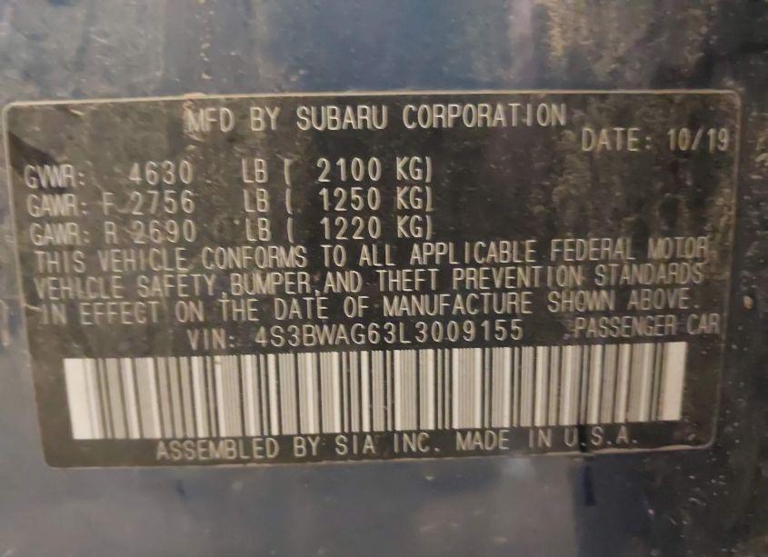 Photo 9 of 2020 Subaru Legacy SPORT (VIN 4S3BWAG63L3009155)