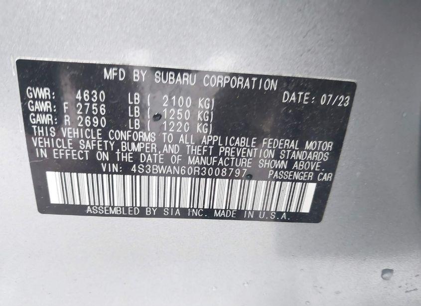 Photo 9 of 2024 Subaru Legacy LIMITED (VIN 4S3BWAN60R3008797)