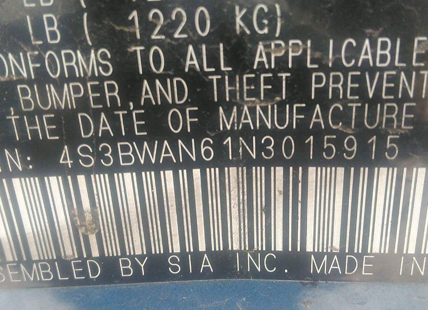 Photo 9 of 2022 Subaru Legacy LIMITED (VIN 4S3BWAN61N3015915)