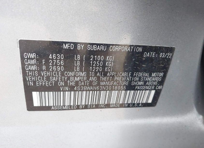 Photo 9 of 2022 Subaru Legacy LIMITED (VIN 4S3BWAN63N3018055)