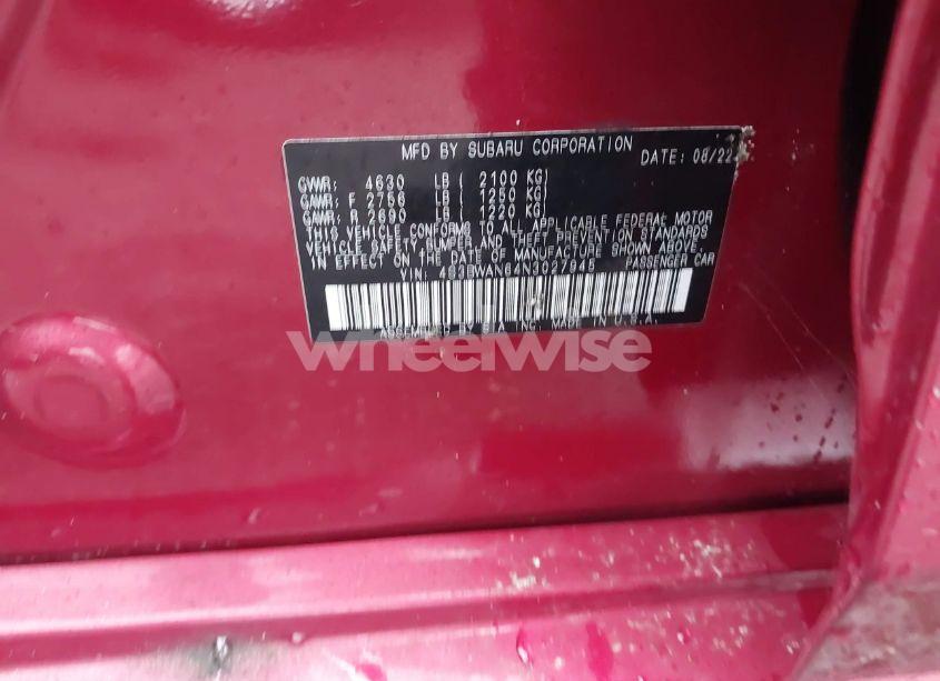 Photo 9 of 2022 Subaru Legacy LIMITED (VIN 4S3BWAN64N3027945)