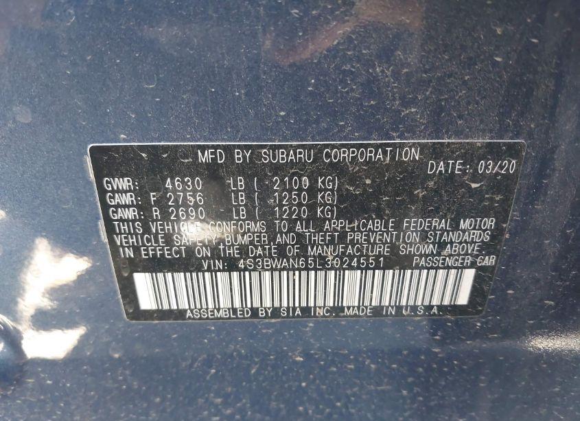 Photo 9 of 2020 Subaru Legacy LIMITED (VIN 4S3BWAN65L3024551)