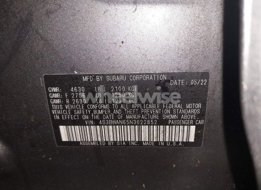 Photo 9 of 2022 Subaru Legacy LIMITED (VIN 4S3BWAN65N3022852)