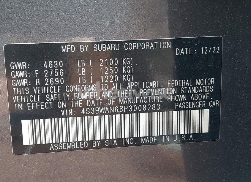Photo 9 of 2023 Subaru Legacy LIMITED (VIN 4S3BWAN66P3008283)