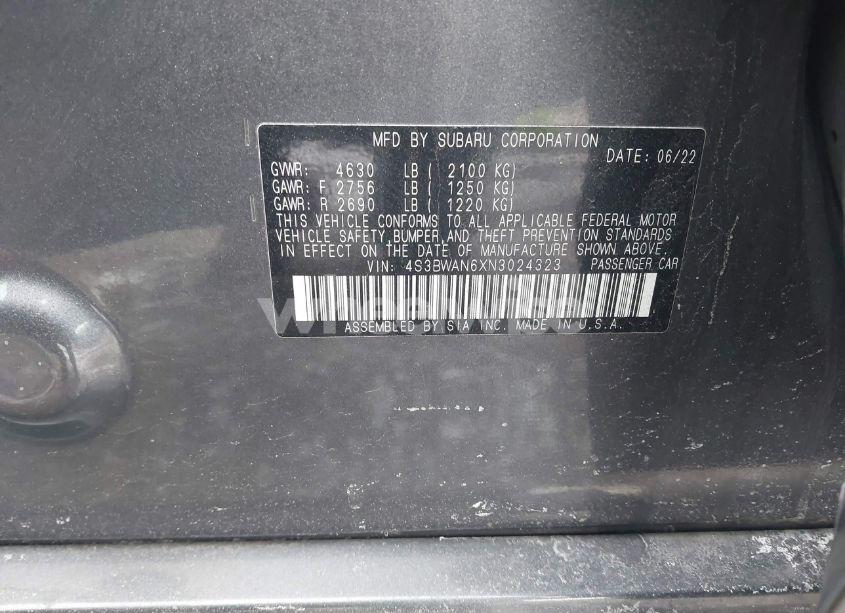 Photo 9 of 2022 Subaru Legacy LIMITED (VIN 4S3BWAN6XN3024323)