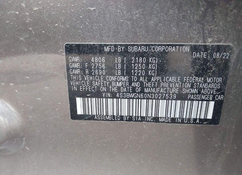 Photo 9 of 2022 Subaru Legacy LIMITED XT (VIN 4S3BWGN60N3027539)