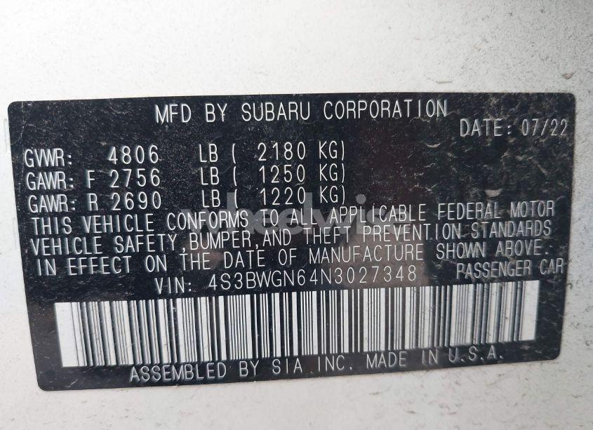 Photo 9 of 2022 Subaru Legacy LIMITED XT (VIN 4S3BWGN64N3027348)