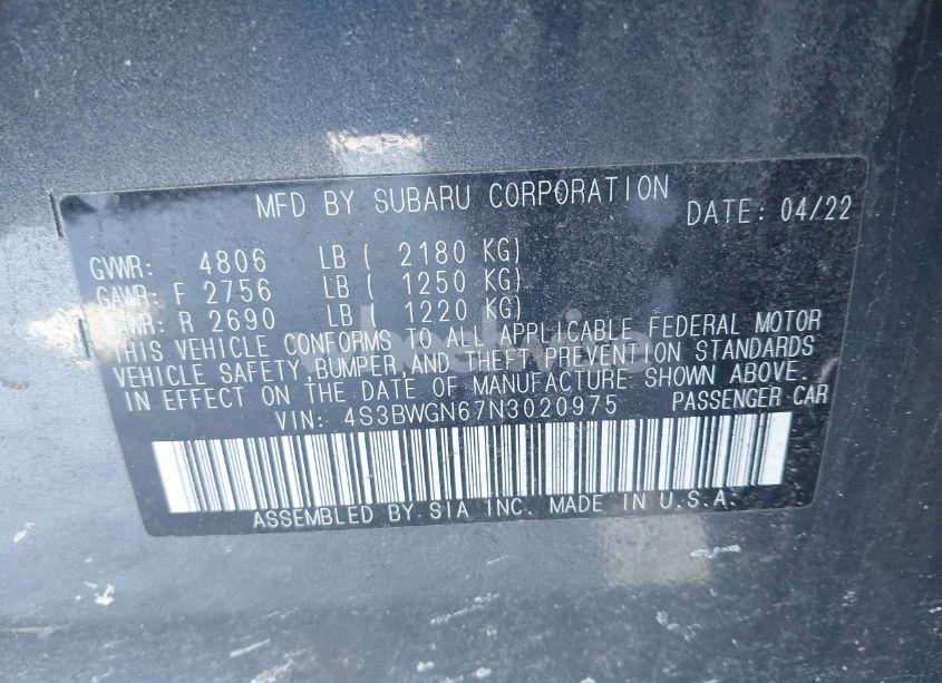 Photo 9 of 2022 Subaru Legacy LIMITED XT (VIN 4S3BWGN67N3020975)