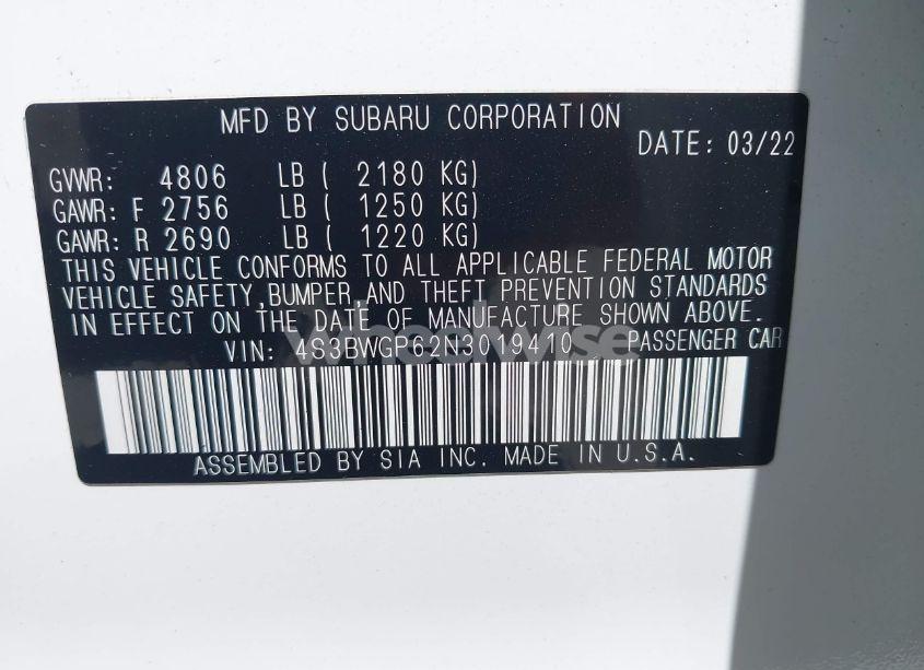 Photo 9 of 2022 Subaru Legacy TOURING XT (VIN 4S3BWGP62N3019410)