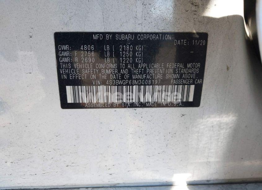 Photo 9 of 2021 Subaru Legacy TOURING XT (VIN 4S3BWGP68M3008197)