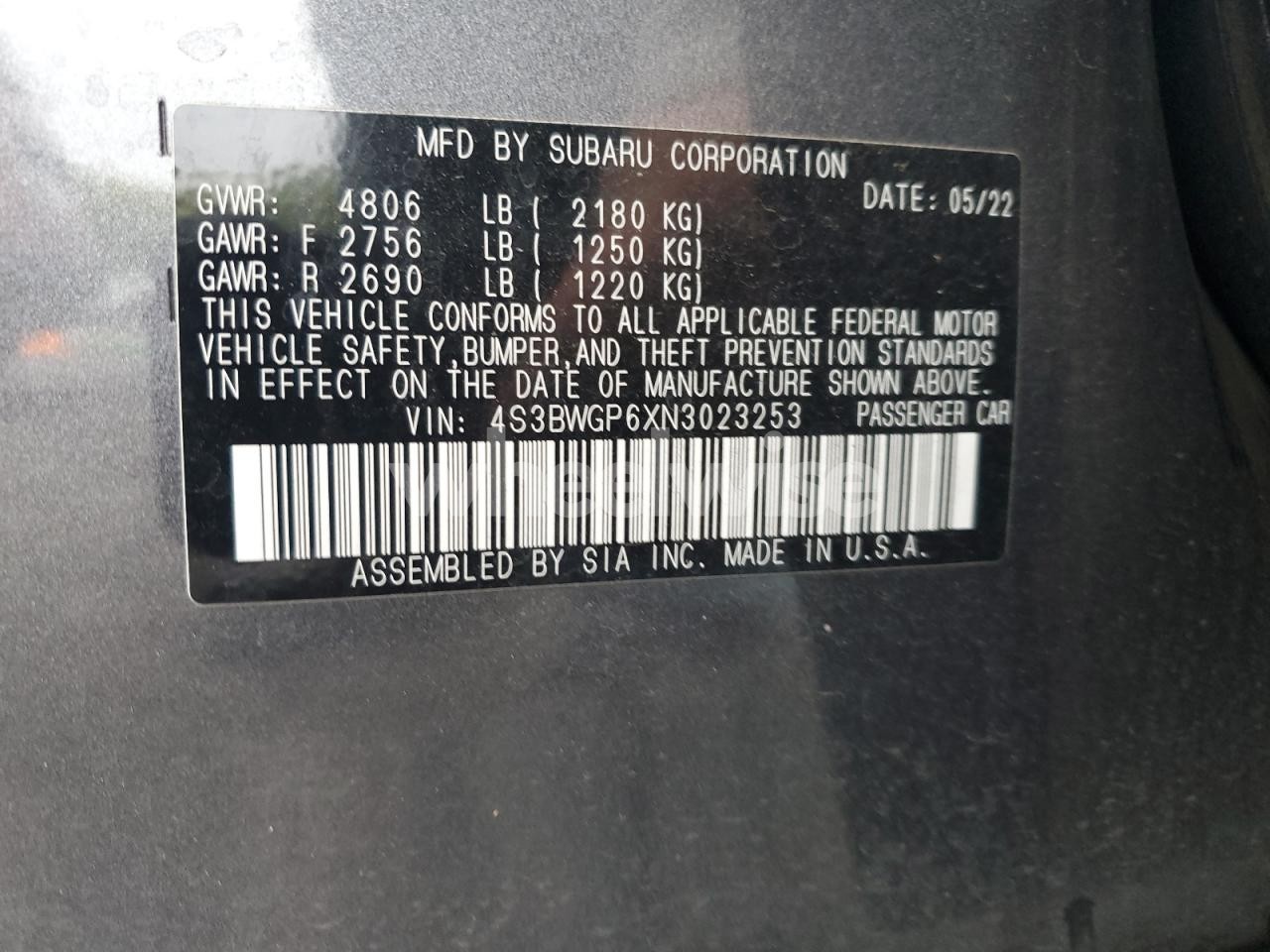Photo 13 of 2022 SUBARU LEGACY TOURING XT (VIN 4S3BWGP6XN3023253)
