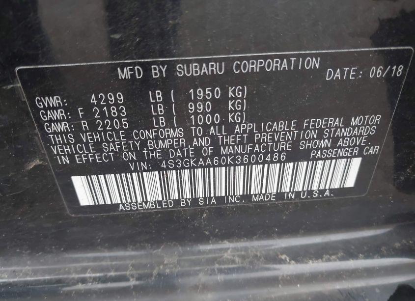 Photo 9 of 2019 Subaru Impreza 2.0I (VIN 4S3GKAA60K3600486)