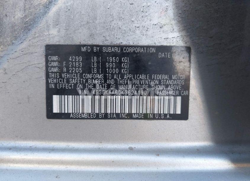 Photo 9 of 2019 Subaru Impreza 2.0I (VIN 4S3GKAA60K3624190)