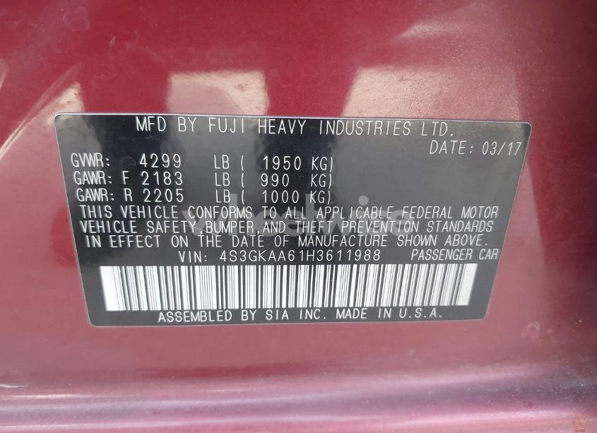 Photo 9 of 2017 Subaru Impreza 2.0I (VIN 4S3GKAA61H3611988)