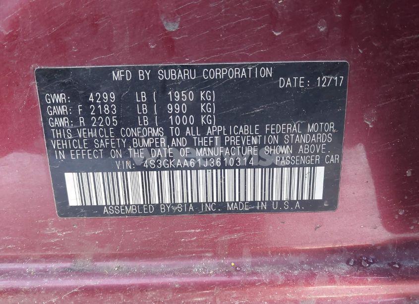 Photo 9 of 2018 Subaru Impreza 2.0I (VIN 4S3GKAA61J3610314)