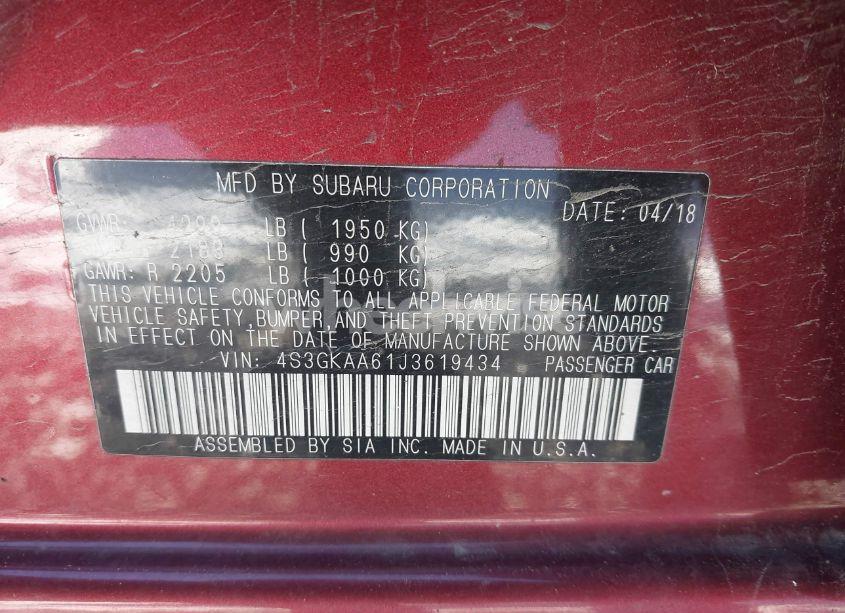 Photo 9 of 2018 Subaru Impreza 2.0I (VIN 4S3GKAA61J3619434)