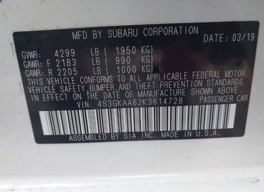 Photo 9 of 2019 Subaru Impreza 2.0I (VIN 4S3GKAA62K3614728)