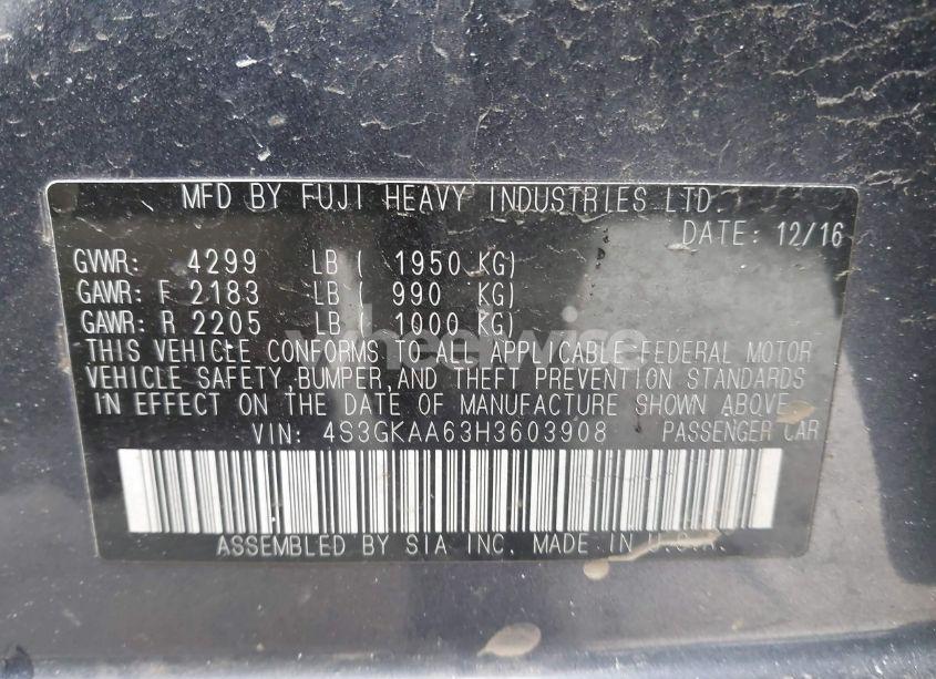 Photo 9 of 2017 Subaru Impreza 2.0I (VIN 4S3GKAA63H3603908)