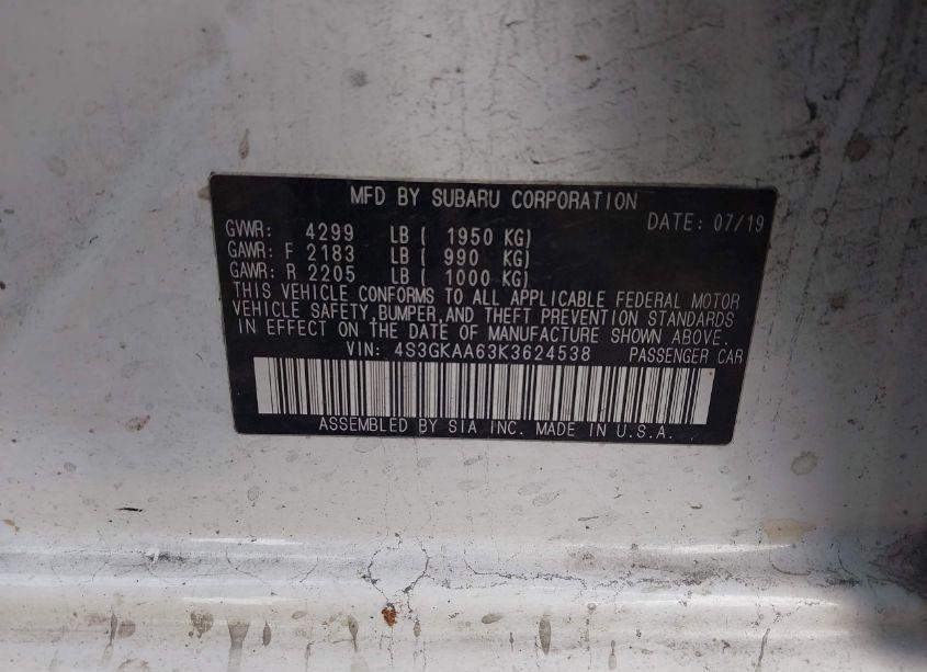 Photo 9 of 2019 Subaru Impreza 2.0I (VIN 4S3GKAA63K3624538)