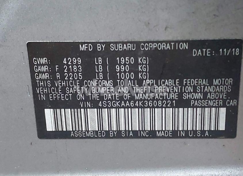 Photo 9 of 2019 Subaru Impreza 2.0I (VIN 4S3GKAA64K3608221)