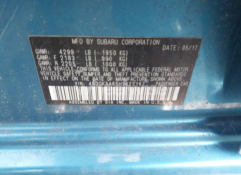 Photo 9 of 2017 Subaru Impreza 2.0I (VIN 4S3GKAA65H3622167)