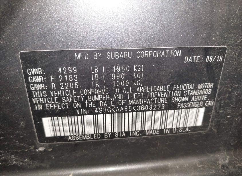 Photo 9 of 2019 Subaru Impreza 2.0I (VIN 4S3GKAA65K3603223)