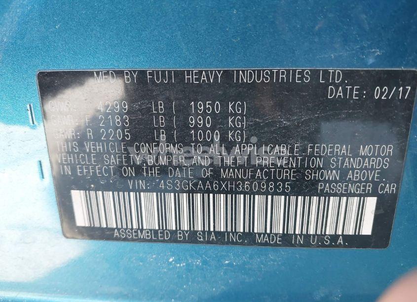 Photo 9 of 2017 Subaru Impreza 2.0I (VIN 4S3GKAA6XH3609835)