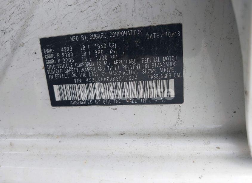 Photo 9 of 2019 Subaru Impreza 2.0I (VIN 4S3GKAA6XK3607624)