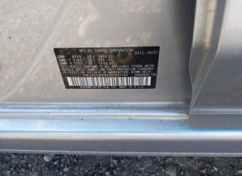 Photo 9 of 2022 Subaru Impreza BASE (VIN 4S3GKAB61N3602346)