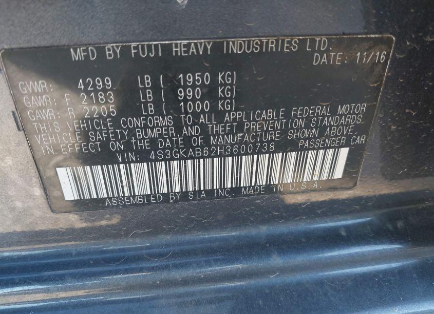 Photo 9 of 2017 Subaru Impreza 2.0I PREMIUM (VIN 4S3GKAB62H3600738)