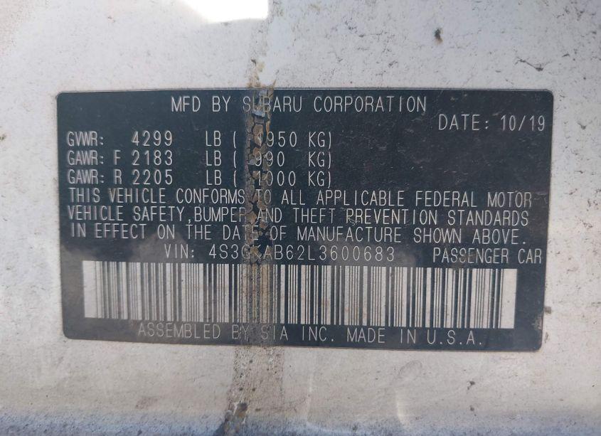 Photo 9 of 2020 Subaru Impreza SEDAN (VIN 4S3GKAB62L3600683)