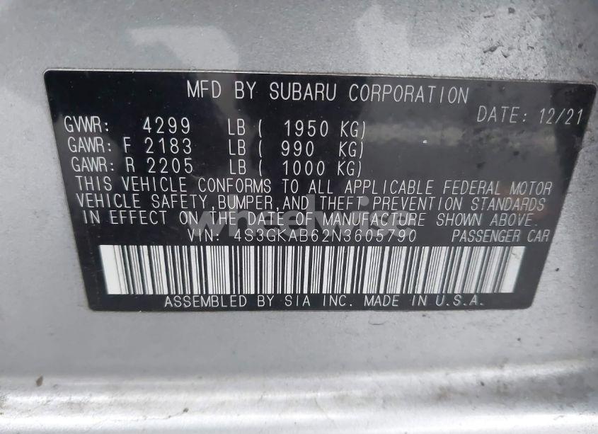 Photo 9 of 2022 Subaru Impreza BASE (VIN 4S3GKAB62N3605790)