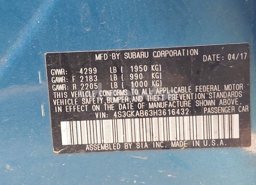 Photo 9 of 2017 Subaru Impreza 2.0I PREMIUM (VIN 4S3GKAB63H3616432)