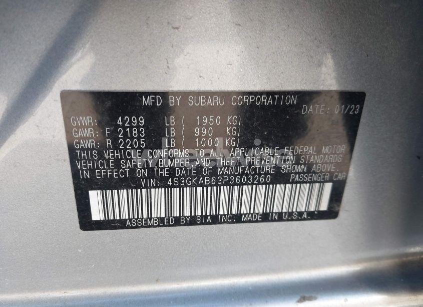 Photo 9 of 2023 Subaru Impreza BASE (VIN 4S3GKAB63P3603260)