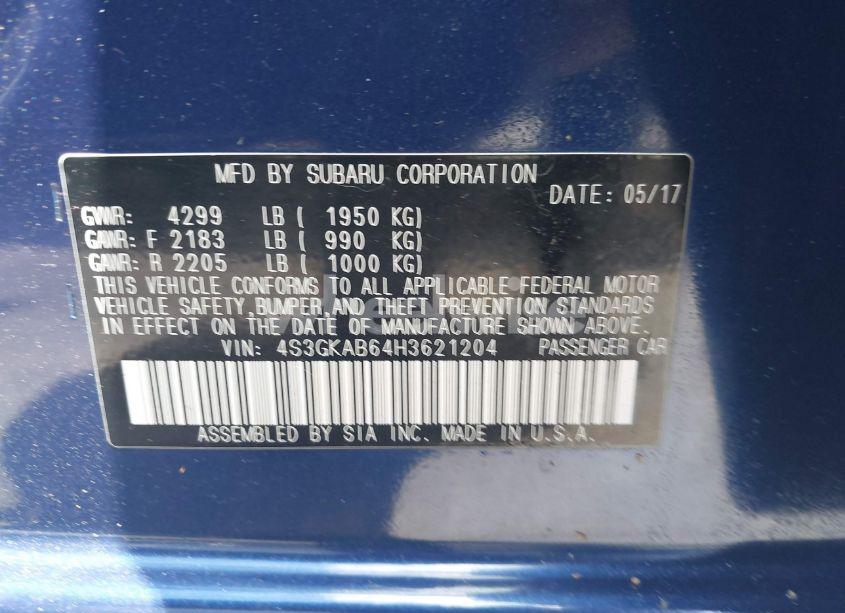 Photo 9 of 2017 Subaru Impreza 2.0I PREMIUM (VIN 4S3GKAB64H3621204)