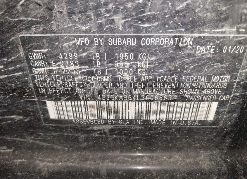 Photo 9 of 2020 Subaru Impreza SEDAN (VIN 4S3GKAB64L3606663)