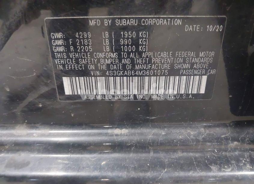 Photo 9 of 2021 Subaru Impreza SEDAN (VIN 4S3GKAB64M3601075)