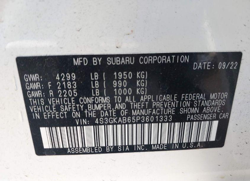 Photo 9 of 2023 Subaru Impreza BASE (VIN 4S3GKAB65P3601333)