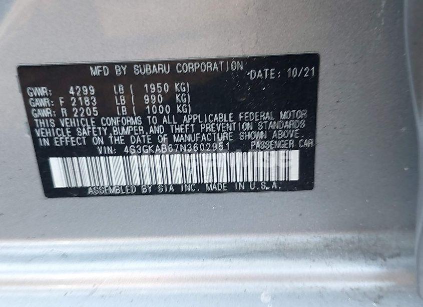 Photo 9 of 2022 Subaru Impreza BASE (VIN 4S3GKAB67N3602951)