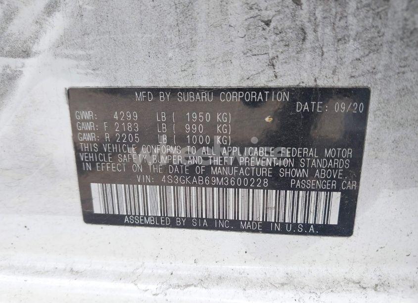 Photo 9 of 2021 Subaru Impreza SEDAN (VIN 4S3GKAB69M3600228)