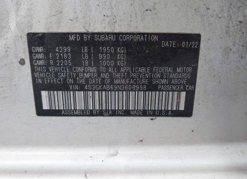 Photo 9 of 2022 Subaru Impreza BASE (VIN 4S3GKAB69N3606998)